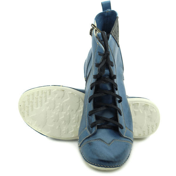 Bota Ortopédica Feminina em Couro Legítimo com Palmilha Gel - Azul - Preto - Sola Off - 38 (AL034) OUTLET