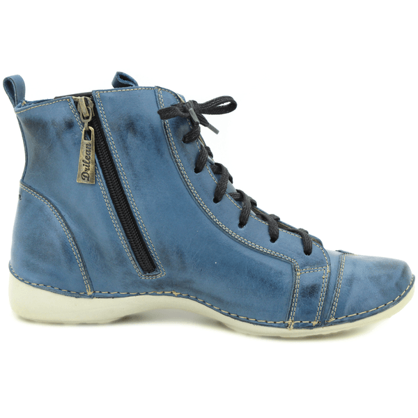 Bota Ortopédica Feminina em Couro Legítimo com Palmilha Gel - Azul - Preto - Sola Off - 38 (AL034) OUTLET