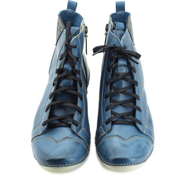 Bota Ortopédica Feminina em Couro Legítimo com Palmilha Gel - Azul - Preto - Sola Off - 38 (AL034) OUTLET