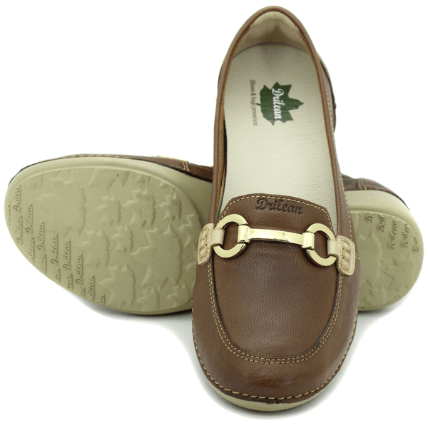 Mocassim Feminino em Couro Legítimo e Palmilha Gel - Castanho - Off - Sola Off - 36 - 38 (AL046) OUTLET