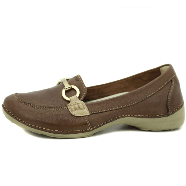 Mocassim Feminino em Couro Legítimo e Palmilha Gel - Castanho - Off - Sola Off - 36 - 38 (AL046) OUTLET