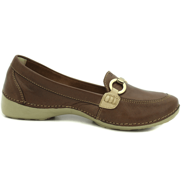 Mocassim Feminino em Couro Legítimo e Palmilha Gel - Castanho - Off - Sola Off - 36 - 38 (AL046) OUTLET