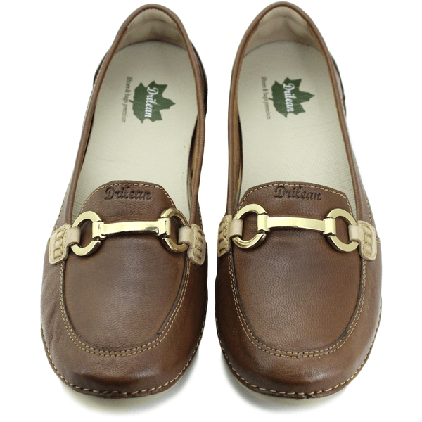 Mocassim Feminino em Couro Legítimo e Palmilha Gel - Castanho - Off - Sola Off - 36 - 38 (AL046) OUTLET