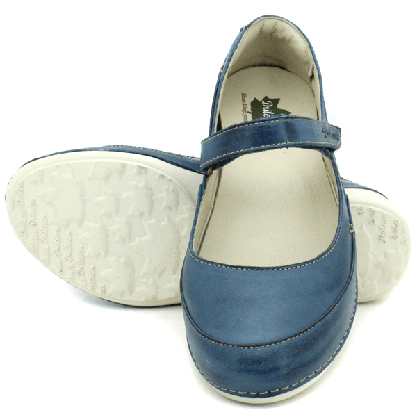 Sapatilha Feminina em Couro Legítimo e Palmilha Gel - Azul - Sola Off (AL049)