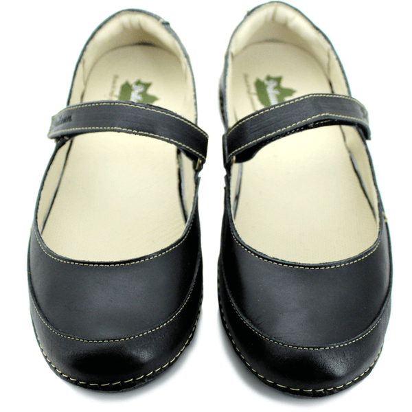 Sapatilha Feminina em Couro Legítimo e Palmilha Gel - Preto - Sola Preta - 36 (AL049) OUTLET