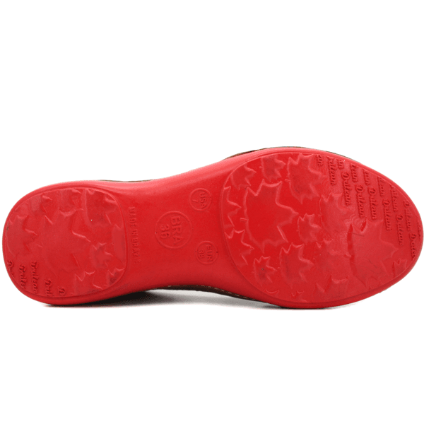 Sapatilha Feminina em Couro Legítimo e Palmilha Gel - Castanho - Sola Vermelha (AL051)