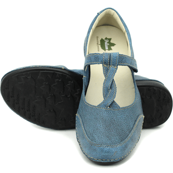 Sapatilha Feminina em Couro Legítimo e Palmilha Gel - Bicolor Azul - Sola Preta (AL052)