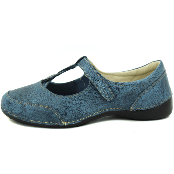 Sapatilha Feminina em Couro Legítimo e Palmilha Gel - Bicolor Azul - Sola Preta (AL052)