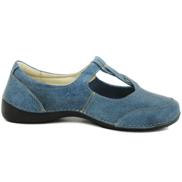 Sapatilha Feminina em Couro Legítimo e Palmilha Gel - Bicolor Azul - Sola Preta (AL052)