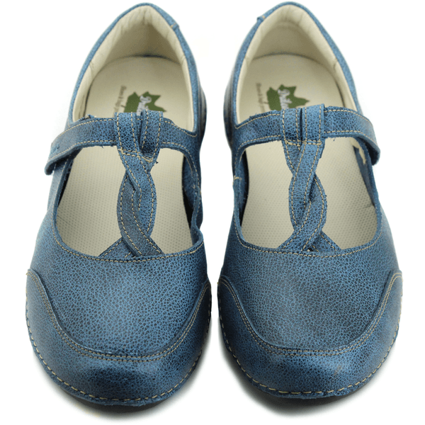 Sapatilha Feminina em Couro Legítimo e Palmilha Gel - Bicolor Azul - Sola Preta (AL052)