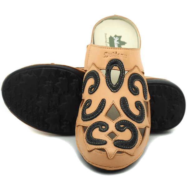 Mule Ortopédico Feminino Couro Legitimo com Palmilha Gel - Laranja/Preto (AL054)
