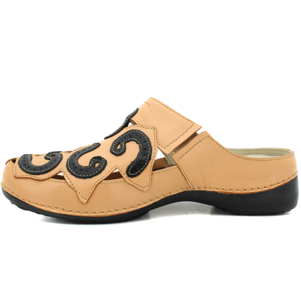 Mule Ortopédico Feminino Couro Legitimo com Palmilha Gel - Laranja/Preto (AL054)