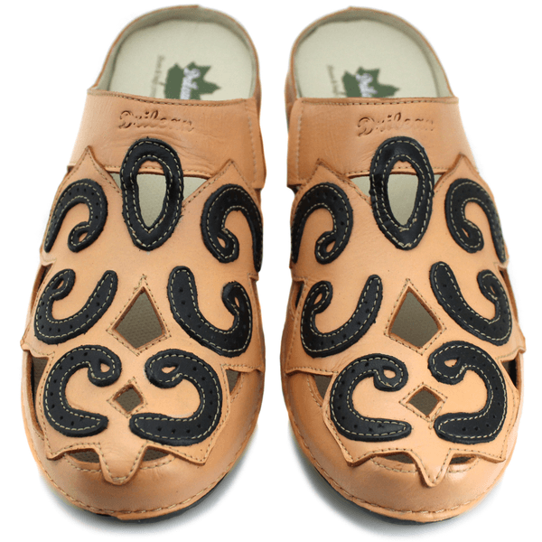 Mule Ortopédico Feminino Couro Legitimo com Palmilha Gel - Laranja/Preto (AL054)