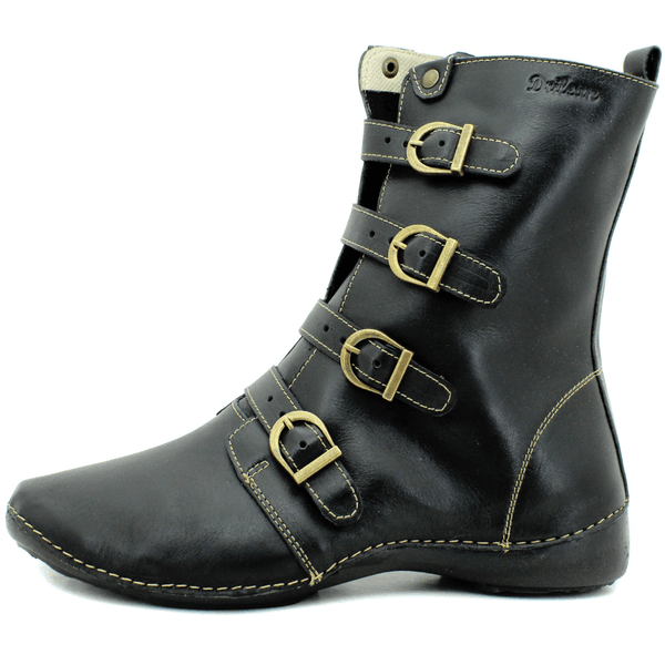 Bota Ortopédica Feminina em Couro Legítimo com Palmilha Gel - Preto - Sola Preta - 43 (AL060) OUTLET