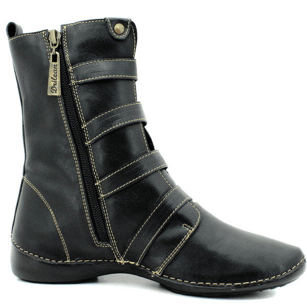 Bota Ortopédica Feminina em Couro Legítimo com Palmilha Gel - Preto - Sola Preta - 43 (AL060) OUTLET