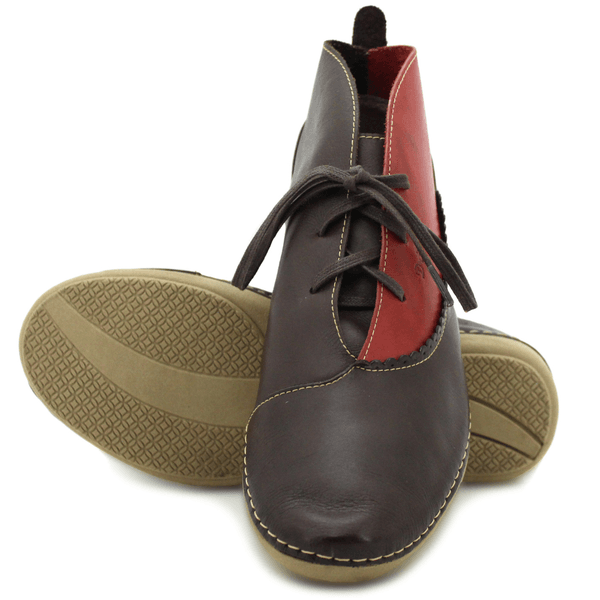 Bota Feminina Ortopédica Couro Legítimo e Palmilha Gel - Café - Vermelho (AN002)