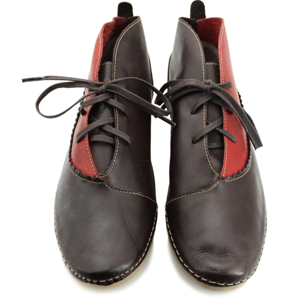 Bota Feminina Ortopédica Couro Legítimo e Palmilha Gel - Café - Vermelho (AN002)
