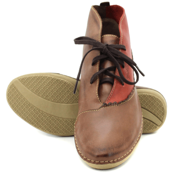 Bota Feminina Ortopédica Couro Legítimo e Palmilha Gel - Castanho - Vermelho - 35 (AN002) OUTLET