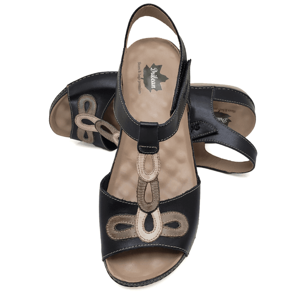 Sandália Bem-Estar Ortopédica em Couro Legítimo - Preto - Off - Fendi - Sola Off - 38 (BE004) OUTLET
