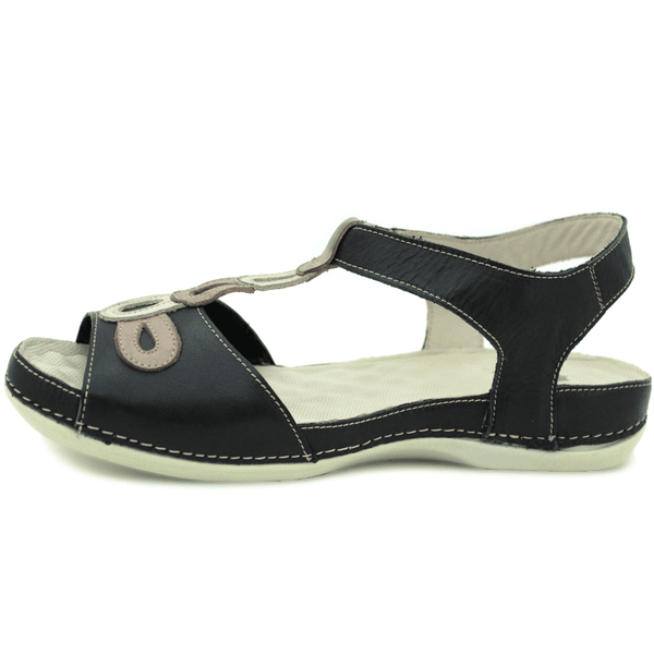Sandália Bem-Estar Ortopédica em Couro Legítimo - Preto - Fendi - Sola Off - 41 (BE004) OUTLET