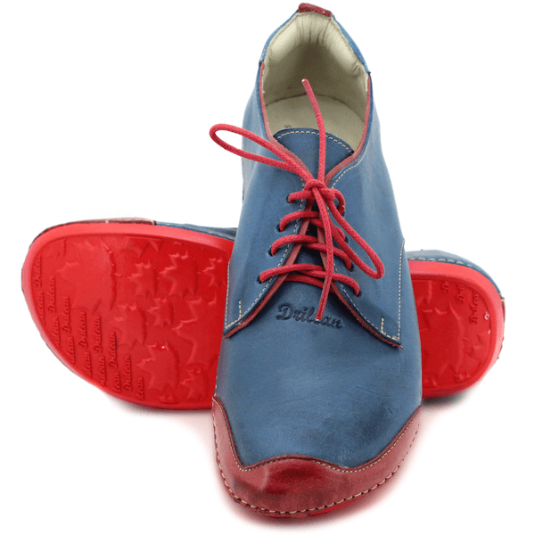 Tênis Bem-Estar Ortopédico em Couro Legítimo - Azul - Vermelho - Sola Vermelha (BE017)