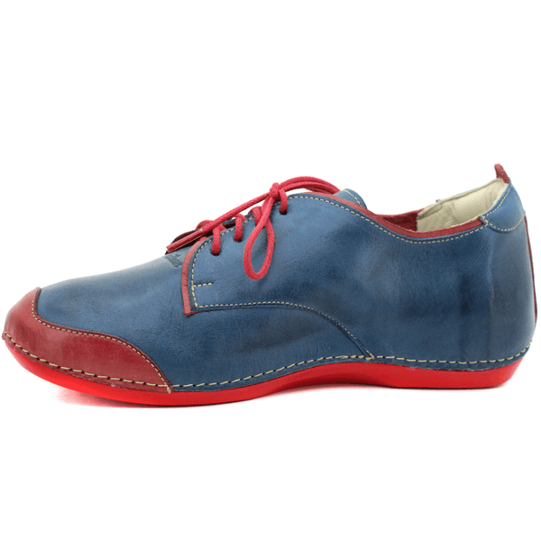 Tênis Bem-Estar Ortopédico em Couro Legítimo - Azul - Vermelho - Sola Vermelha - 37 (BE017) OUTLET