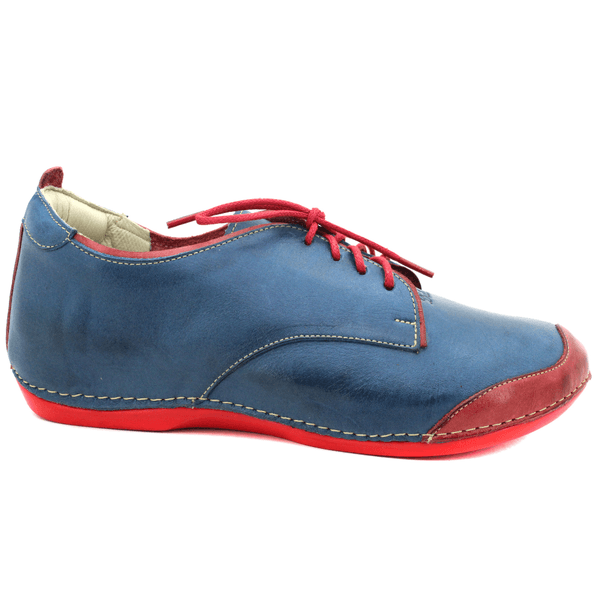 Tênis Bem-Estar Ortopédico em Couro Legítimo - Azul - Vermelho - Sola Vermelha - 37 (BE017) OUTLET