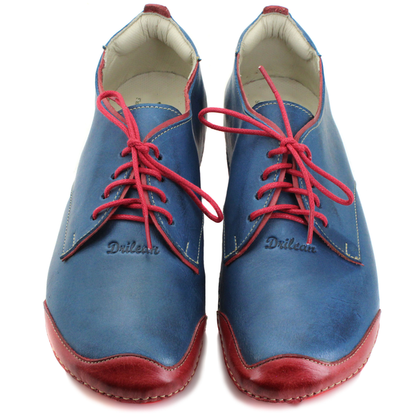 Tênis Bem-Estar Ortopédico em Couro Legítimo - Azul - Vermelho - Sola Vermelha - 37 (BE017) OUTLET