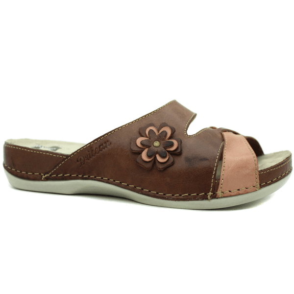 Sandália Bem-Estar Ortopédica em Couro Legítimo - Castanho - Salmão - Sola Off - 36 (BE019) OUTLET