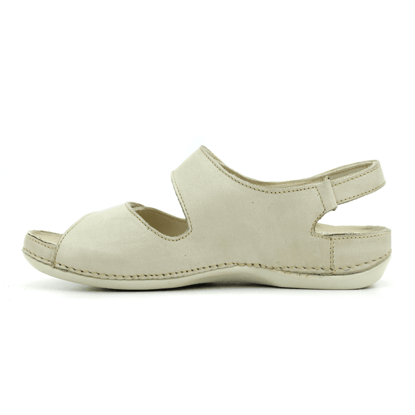 Sandália Bem-Estar Ortopédica em Couro Legítimo - Off White - Palmilha e Sola Off (BE030)