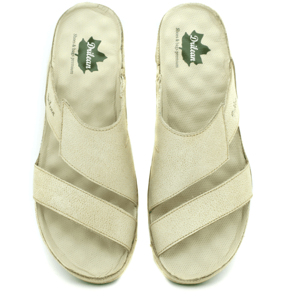 Sandália Bem-Estar Ortopédica em Couro Legítimo - Bicolor Off White - Palmilha e Sola Off (BE033)