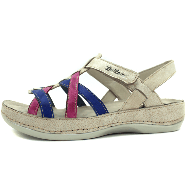 Sandália Bem-Estar Ortopédica em Couro Legítimo - Bicolor Off - Violeta - Royal - Sola Off (BE035)