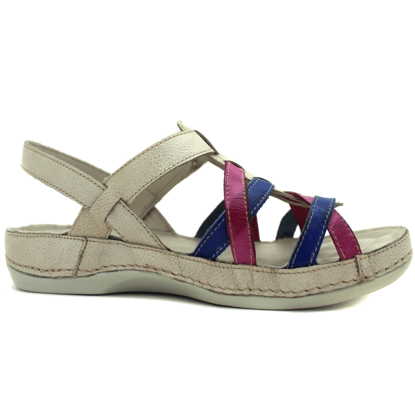 Sandália Bem-Estar Ortopédica em Couro Legítimo - Bicolor Off - Violeta - Royal - Sola Off (BE035)
