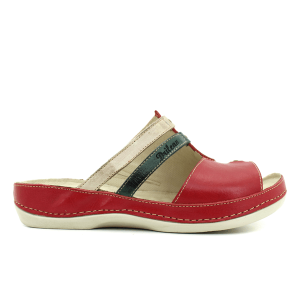Sandália Bem-Estar Ortopédica em Couro Legítimo - Vermelho - Off White - Verde - Sola Off (BE039)