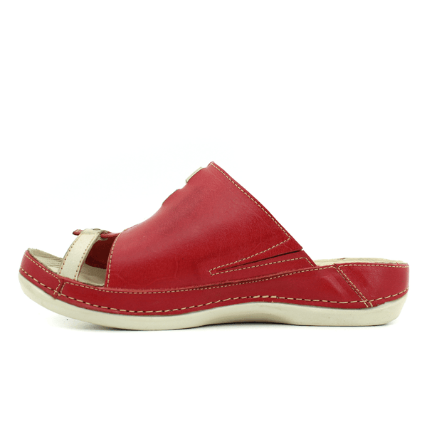 Sandália Bem-Estar Ortopédica em Couro Legítimo - Vermelho - Off White - Verde - Sola Off (BE039)