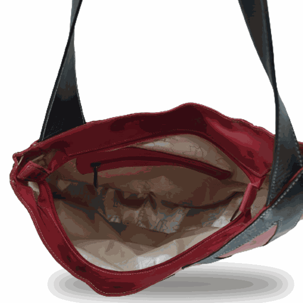 Bolsa BG 029 -Vermelho - Preto 100% couro