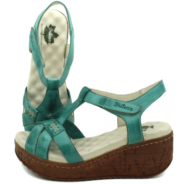 Sandália Anabela Feminina de Couro Legítimo com Palmilha Gel - Oceano - 36 (NI035) OUTLET