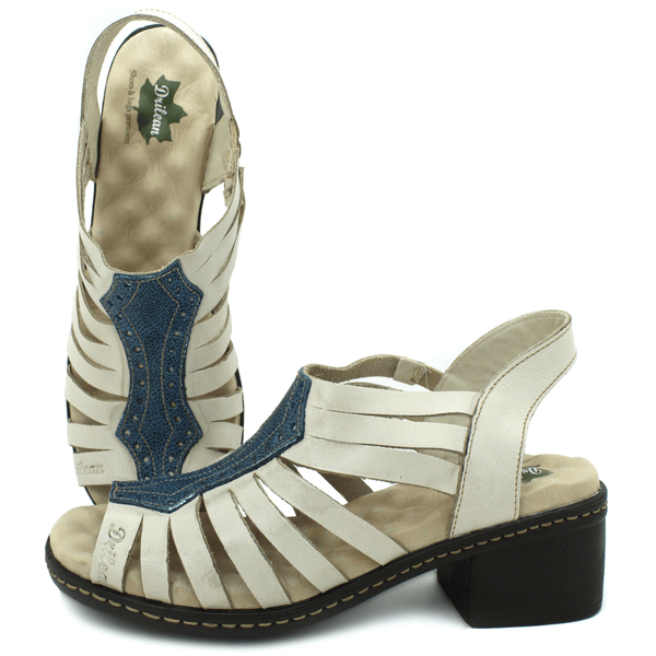 Sandália Feminina de Salto em Couro Legítimo e Palmilha em Gel - Off - Bicolor Azul (BR029)
