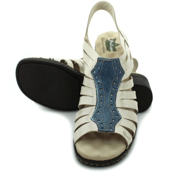 Sandália Feminina de Salto em Couro Legítimo e Palmilha em Gel - Off - Bicolor Azul (BR029)