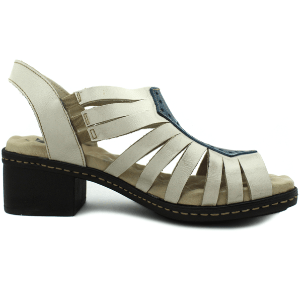 Sandália Feminina de Salto em Couro Legítimo e Palmilha em Gel - Off - Bicolor Azul (BR029)