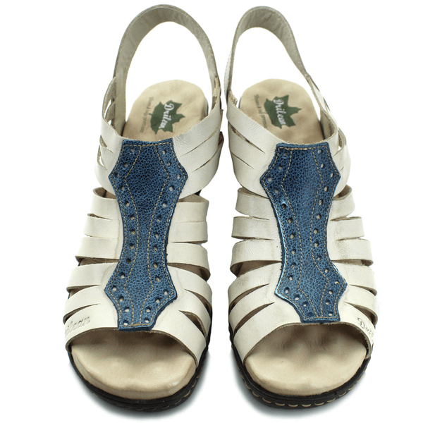 Sandália Feminina de Salto em Couro Legítimo e Palmilha em Gel - Off - Bicolor Azul (BR029)