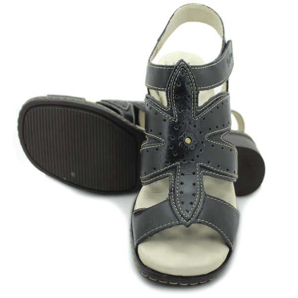 Sandália Feminina de Salto em Couro Legítimo e Palmilha em Gel - Preto (BR028)
