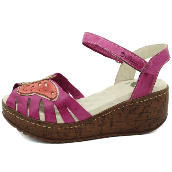 Sandália Anabela Feminina de Couro Legítimo com Palmilha Gel - Violeta - Off - Coral - 37 (NI048) OUTLET