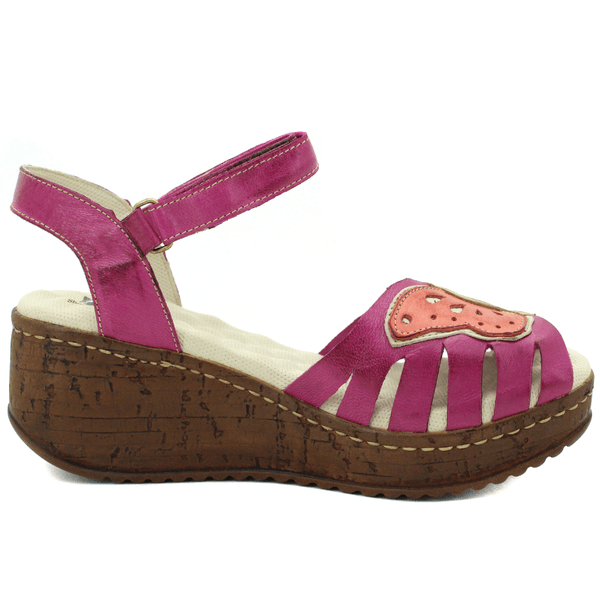 Sandália Anabela Feminina de Couro Legítimo com Palmilha Gel - Violeta - Off - Coral (NI048)