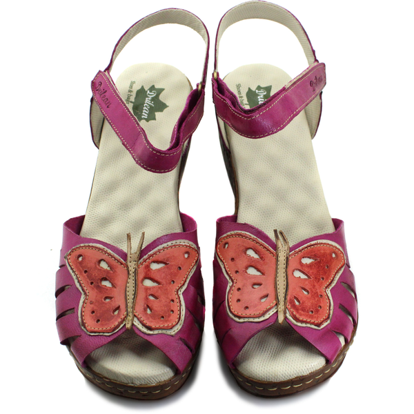 Sandália Anabela Feminina de Couro Legítimo com Palmilha Gel - Violeta - Off - Coral (NI048)