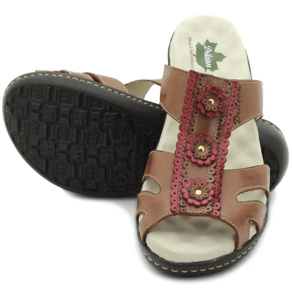 Sandália Feminina Anatômica em Couro Legítimo e Palmilha Gel - Castanho - Vermelho - 36 (MA019) OUTLET