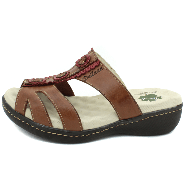 Sandália Feminina Anatômica em Couro Legítimo e Palmilha Gel - Castanho - Vermelho - 36 (MA019) OUTLET
