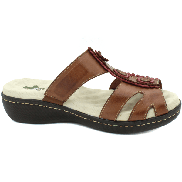 Sandália Feminina Anatômica em Couro Legítimo e Palmilha Gel - Castanho - Vermelho - 36 (MA019) OUTLET