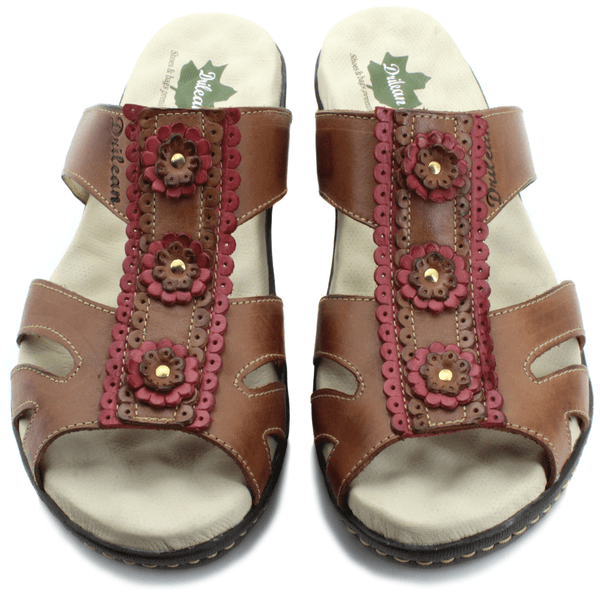 Sandália Feminina Anatômica em Couro Legítimo e Palmilha Gel - Castanho - Vermelho - 36 (MA019) OUTLET
