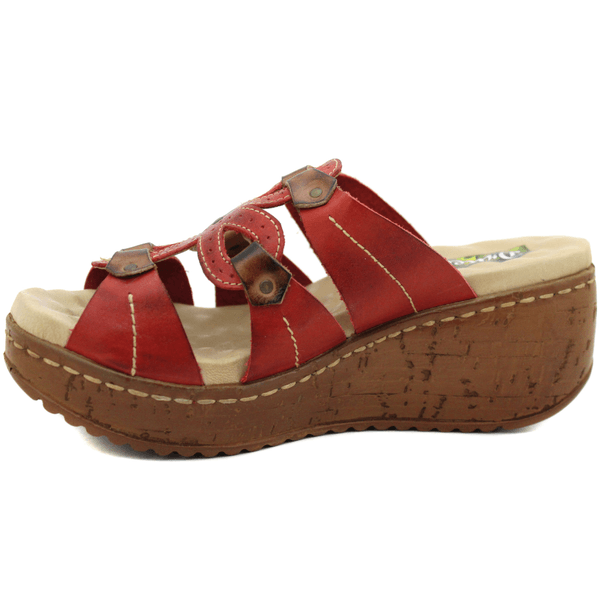 Sandália Anabela Feminina de Couro Legítimo com Palmilha Gel - Vermelho - Castanho (NI024)
